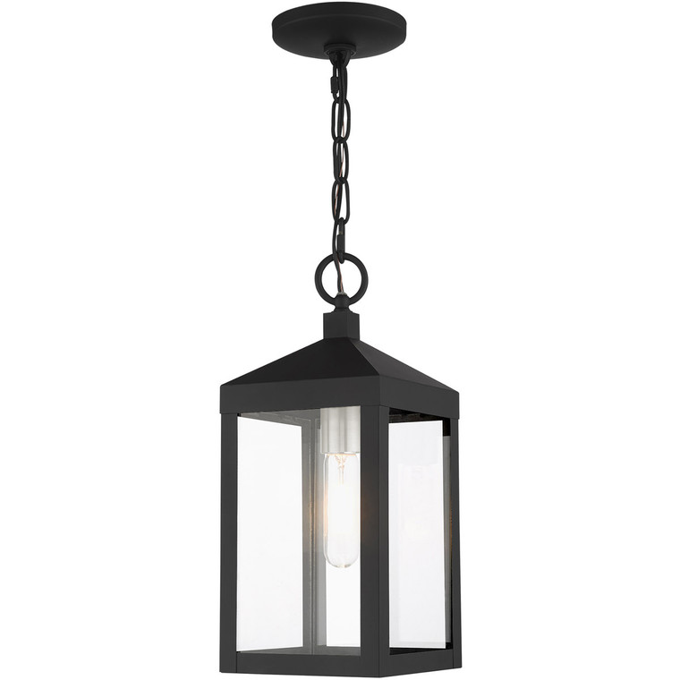 Livex Lighting Nyack Collection 1 Lt Black Outdoor Pendant Lantern in Black with Brushed Nickel Cluster 20591-04