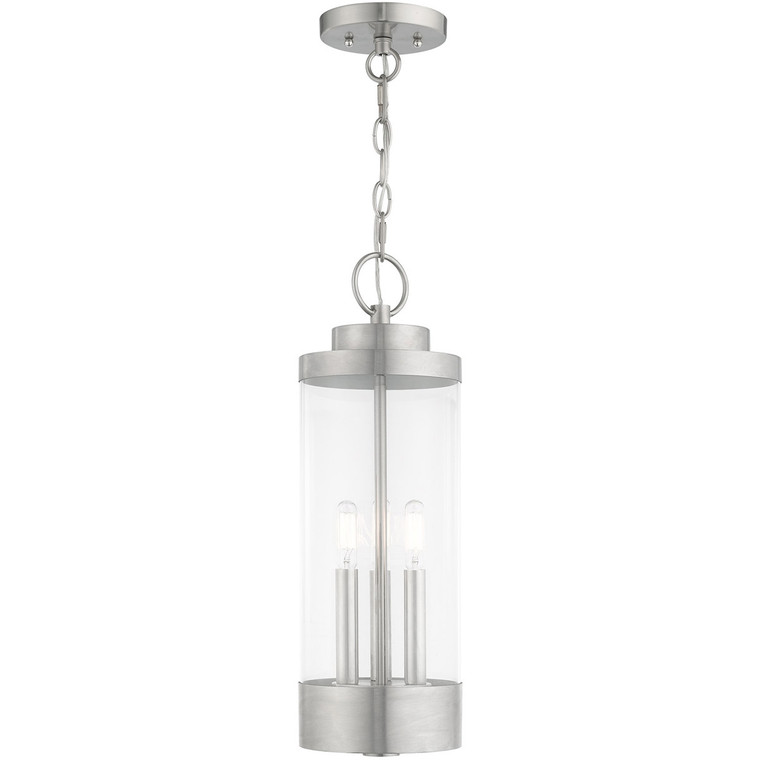 Livex Lighting Hillcrest Collection 3 Lt Brushed Nickel Outdoor Pendant Lantern in Brushed Nickel 20727-91