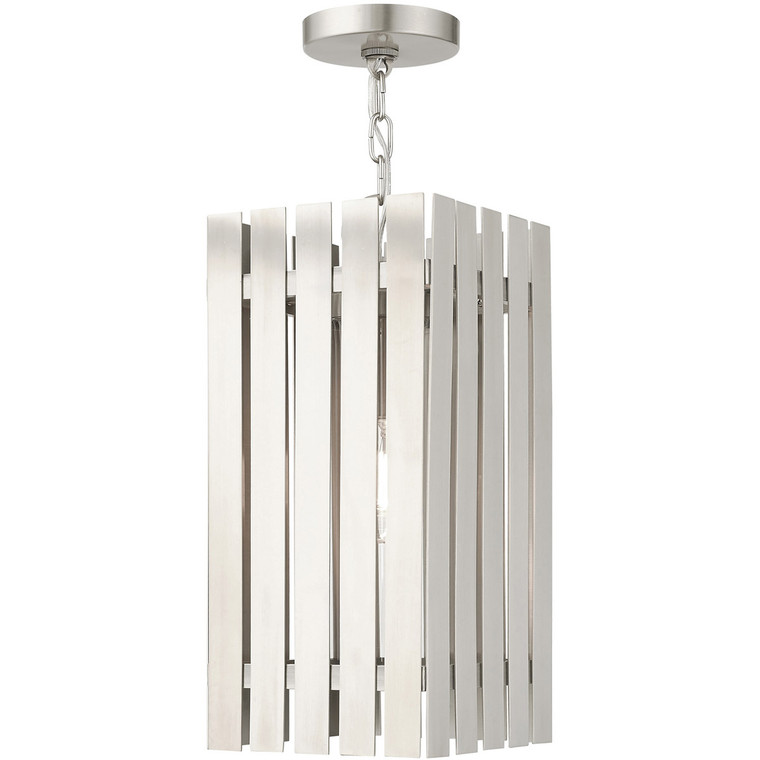 Livex Lighting Greenwich Collection 1 Lt Brushed Nickel Outdoor Pendant Lantern in Brushed Nickel 20757-91