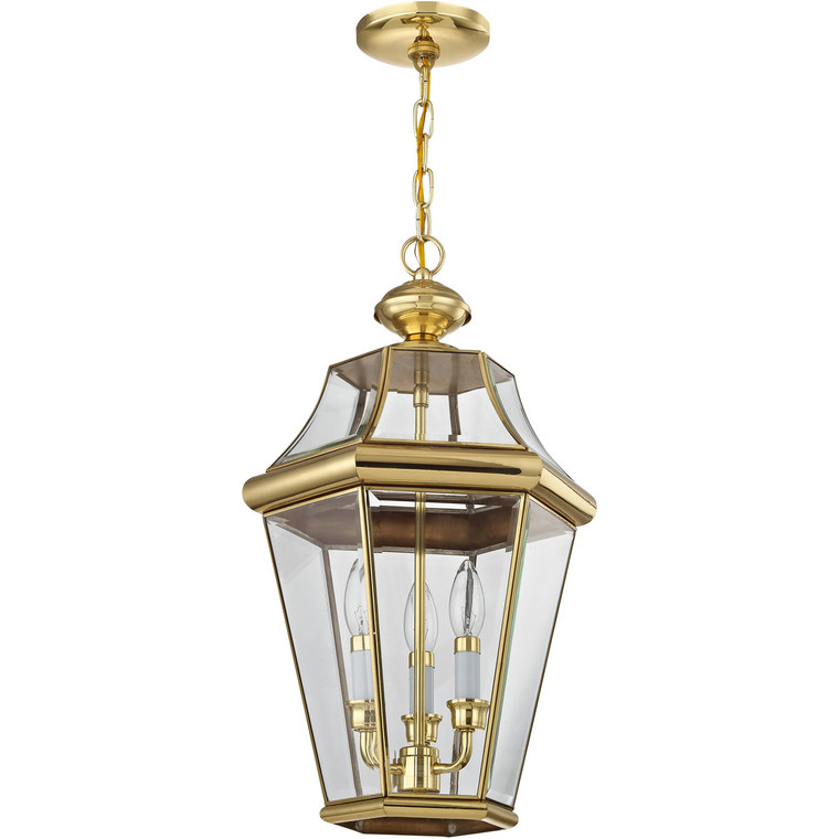 Livex Lighting Georgetown Collection 3 Light PB Outdoor Chain Lantern  in Polished Brass 2365-02