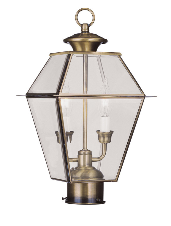 Livex Lighting Westover Collection 2 Light AB Outdoor Post Lantern in Antique Brass 2284-01