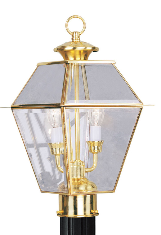 Livex Lighting Westover Collection 2 Light PB Outdoor Post Lantern in Polished Brass 2284-02