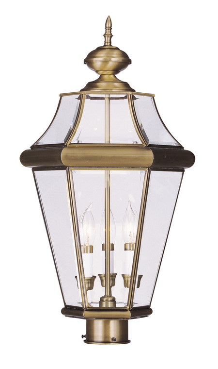Livex Lighting Georgetown Collection 3 Light AB Outdoor Post Lantern in Antique Brass 2364-01