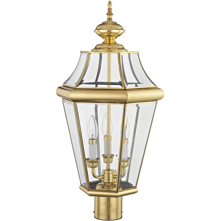 Livex Lighting Georgetown Collection 3 Light PB Outdoor Post Lantern in Polished Brass 2364-02