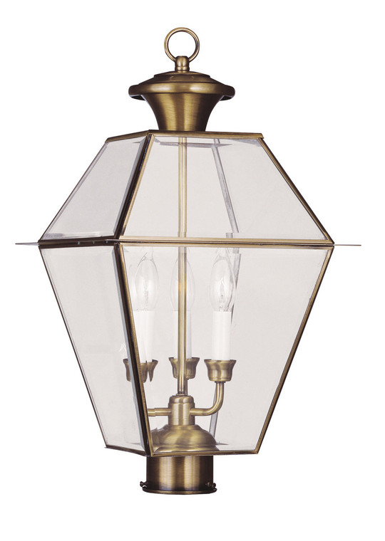 Livex Lighting Westover Collection 3 Light AB Outdoor Post Lantern in Antique Brass 2384-01