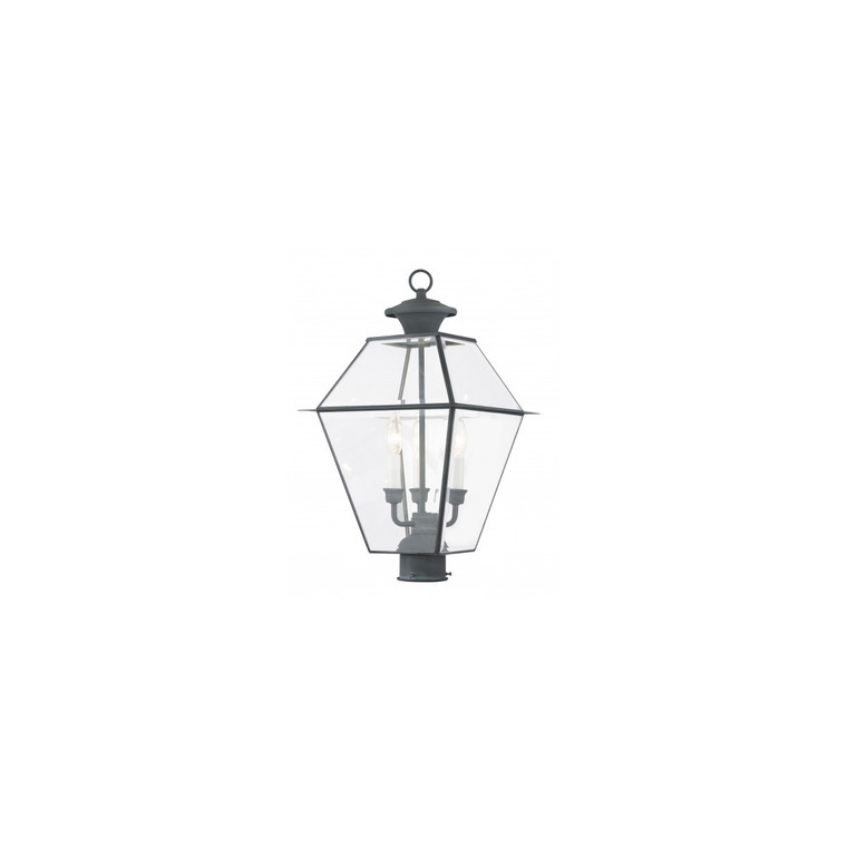 Livex Lighting Westover Collection 3 Light Charcoal Outdoor Post Lantern in Charcoal 2384-61