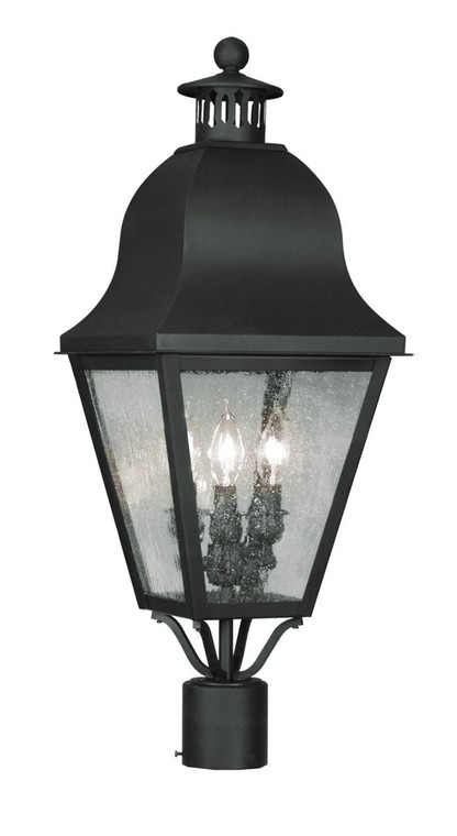 Livex Lighting Amwell Collection 3 Light Black Outdoor Post Lantern in Black 2556-04