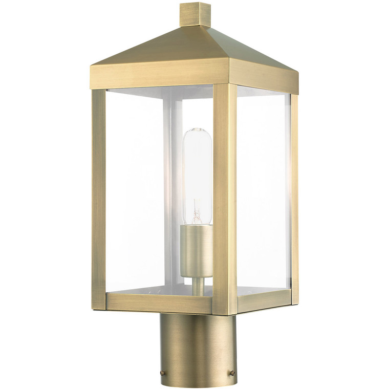 Livex Lighting Nyack Collection 1 Lt Antique Brass Outdoor Post Top Lantern in Antique Brass 20590-01
