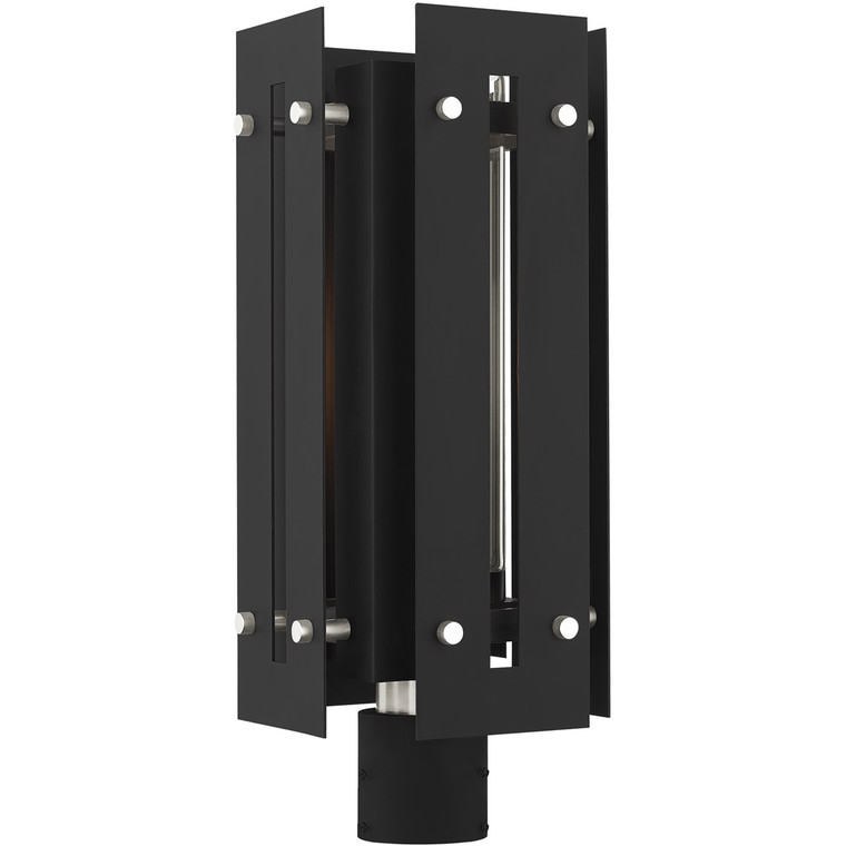 Livex Lighting Utrecht Collection 1 Lt Black Outdoor Post Top Lantern in Black with Brushed Nickel Accents 21776-04