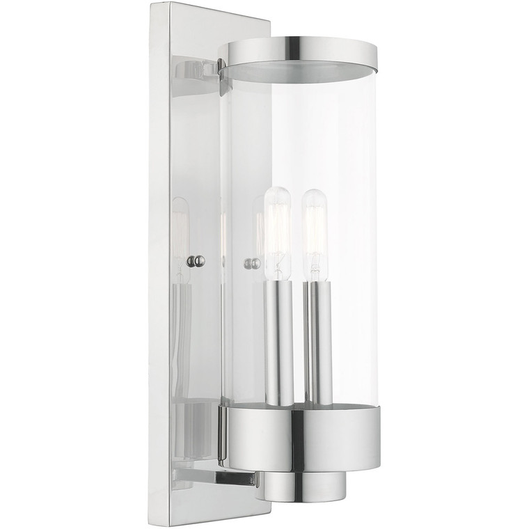 Livex Lighting Hillcrest Collection 2 Lt Polished Chrome Outdoor Wall Lantern in Polished Chrome 20722-05