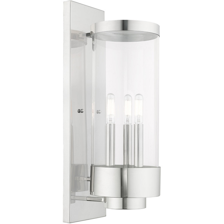 Livex Lighting Hillcrest Collection 3 Lt Polished Chrome Outdoor Wall Lantern in Polished Chrome 20724-05