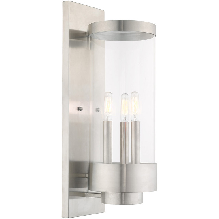 Livex Lighting Hillcrest Collection 3 Lt Brushed Nickel Outdoor Wall Lantern in Brushed Nickel 20724-91
