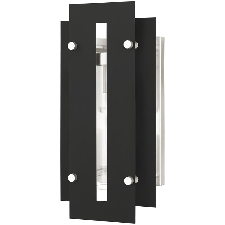 Livex Lighting Utrecht Collection 1 Lt Black & Brushed Nickel Outdoor Wall Lantern in Black with Brushed Nickel Accents 21772-04