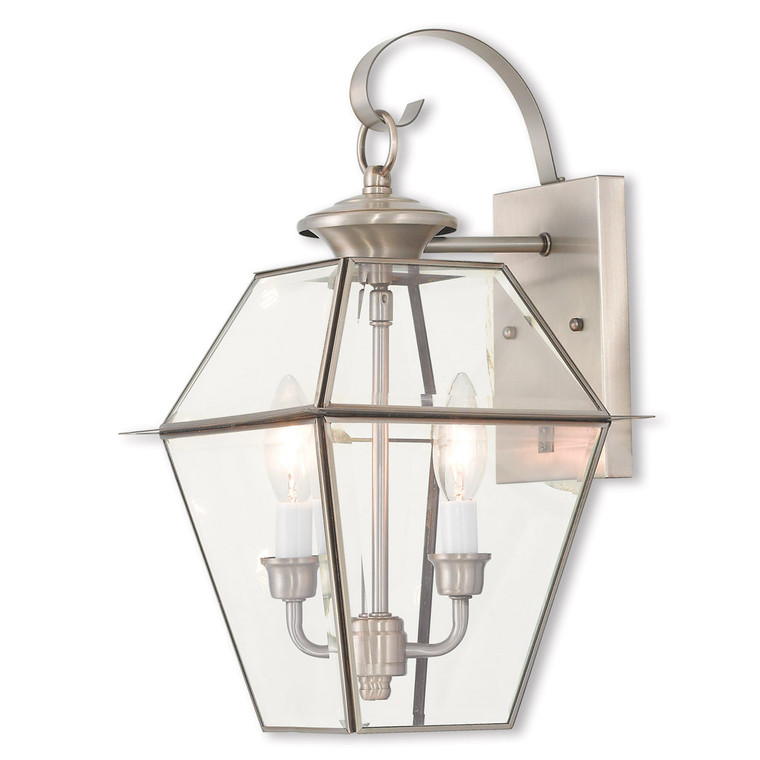 Livex Lighting Westover Collection 2 Light BN Outdoor Wall Lantern in Brushed Nickel 2281-91