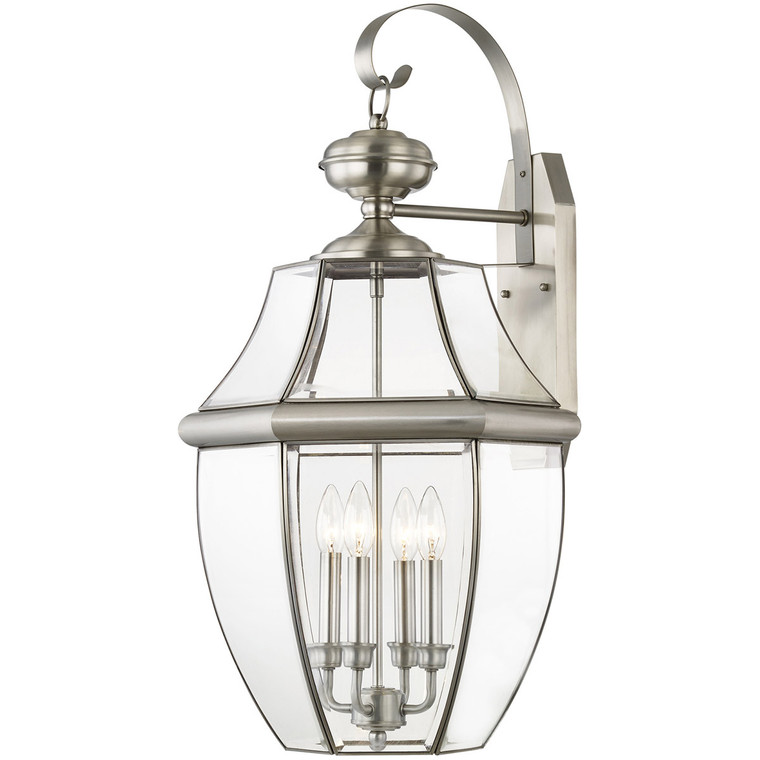 Livex Lighting Monterey Collection 4 Light BN Outdoor Wall Lantern in Brushed Nickel 2356-91
