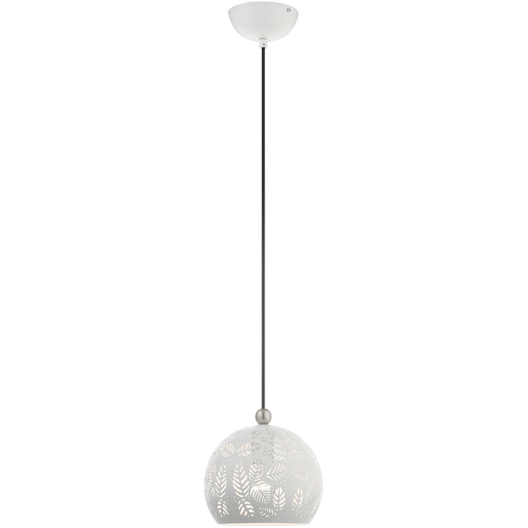 Livex Lighting Chantily Collection 1 Lt White Pendant  in White with Brushed Nickel Accents 49541-03