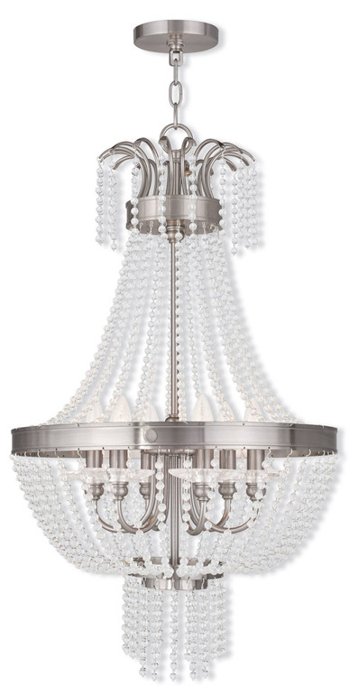 Livex Lighting Valentina Collection 6 Light Brushed Nickel Pendant Chandelier in Brushed Nickel 51856-91