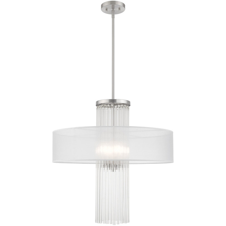 Livex Lighting Alexis Collection 4 Lt Brushed Nickel Pendant Chandelier in Brushed Nickel 41142-91