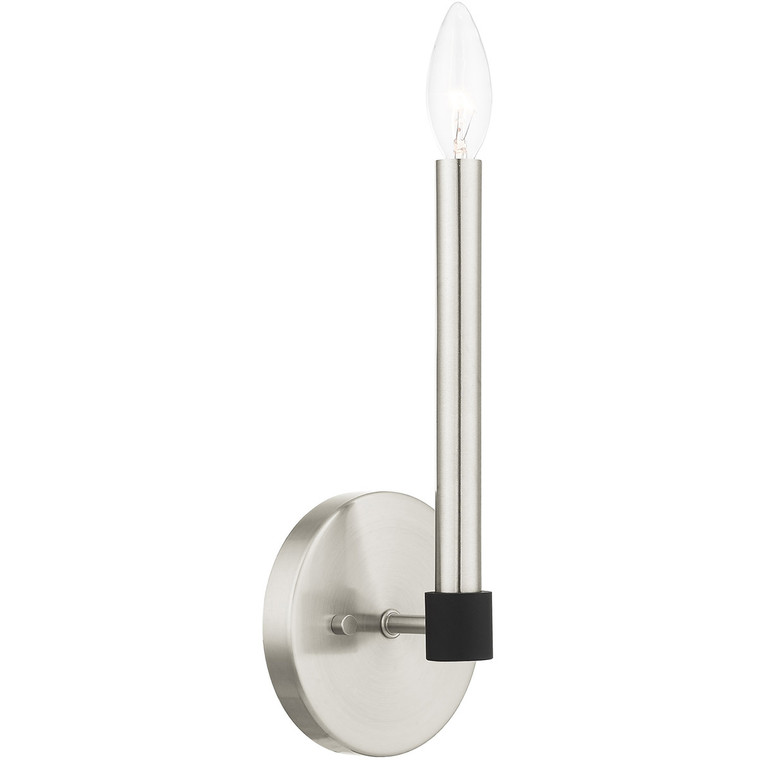 Livex Lighting Karlstad Collection 1 Lt Brushed Nickel Wall Sconce  in Brushed Nickel with Satin Brass Accents 46881-91
