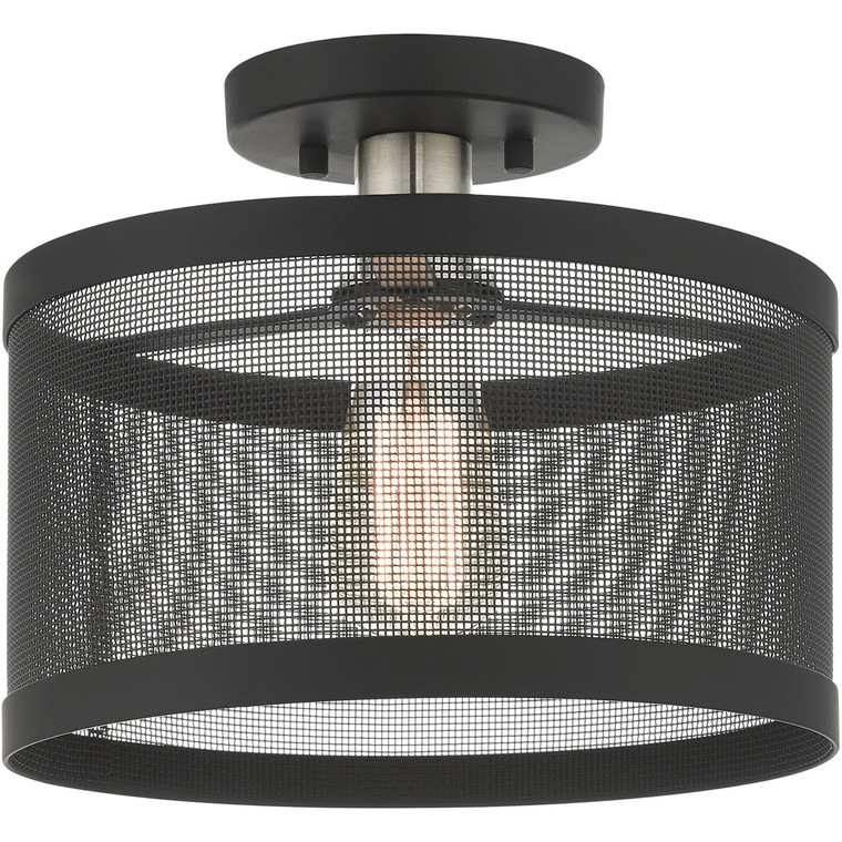 Livex Lighting Industro Collection 1 Lt Black Semi Flush Mount  in Black with Brushed Nickel Accents 46216-04