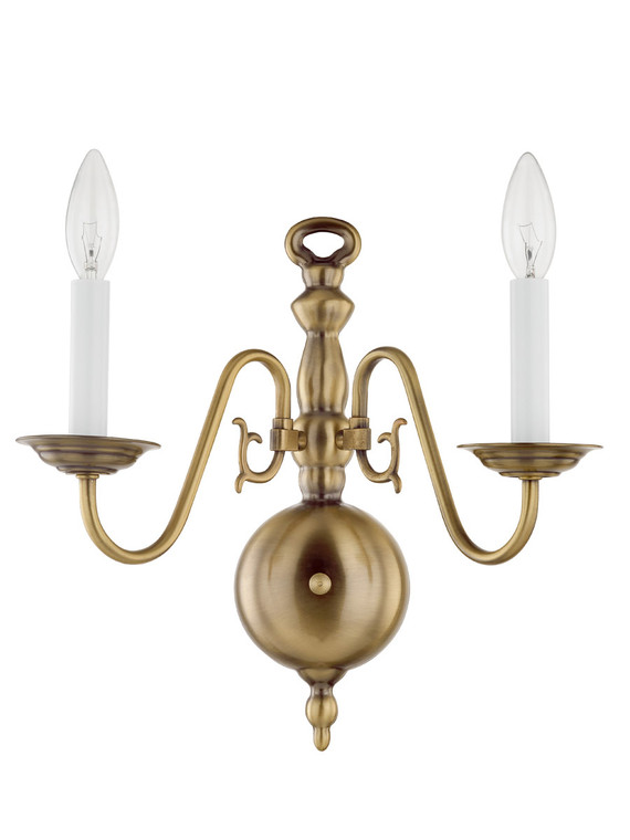 Livex Lighting Williamsburgh Collection 2 Light Antique Brass Wall Sconce in Antique Brass 5002-01