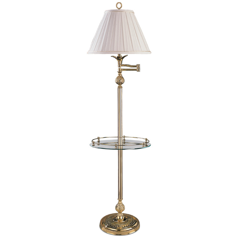 Lite Master Mirabelle Swing Arm Table Floor Lamp in Polished Solid Brass with Glass Table F7320PB-SR