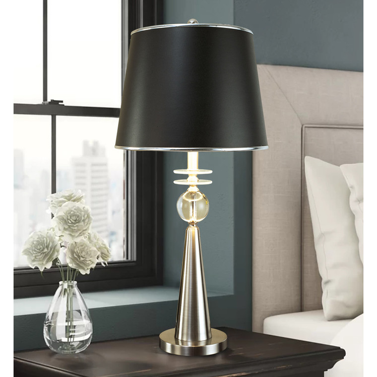 Lite Master Ellis Table Lamp in Brushed Steel with Crystal Finish T1767NK-SL