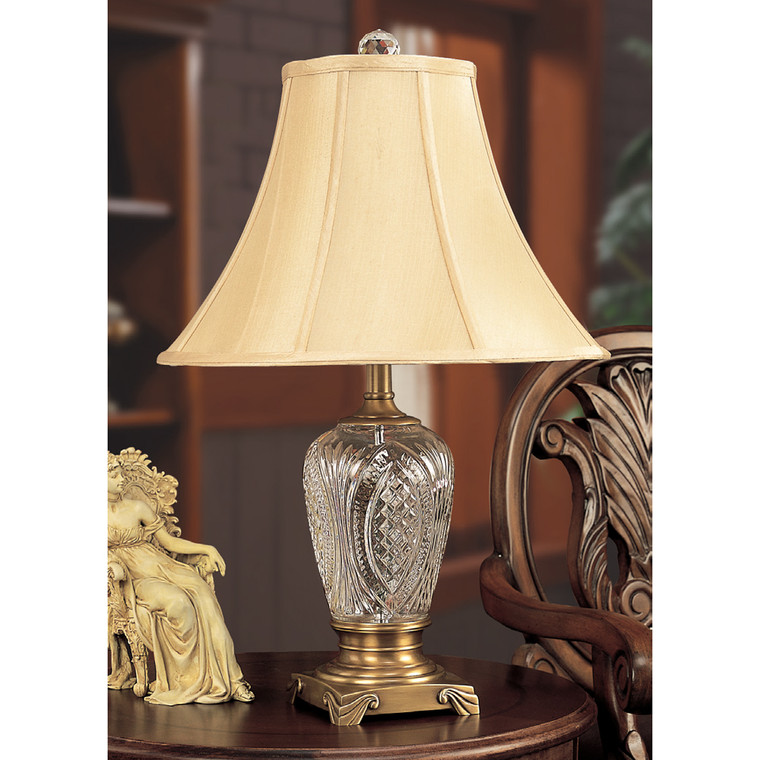 Lite Master Keighley Table Lamp in Antique Solid Brass with 24% Lead Crystal T4988AB-SL