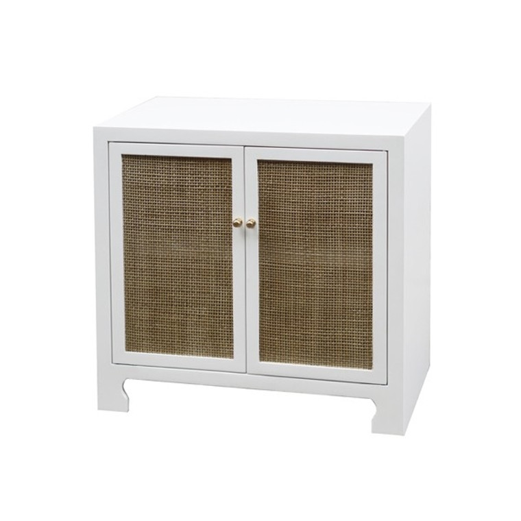 Worlds Away Alden Two Door Cane Cabinet with Brass Hardware in White Lacquer ALDEN WH