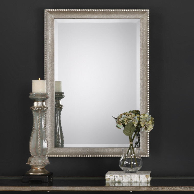 Lily Lifestyle Mirror Textured Surface Finished In A Metallic Silver With A Light Gray Wash W00413