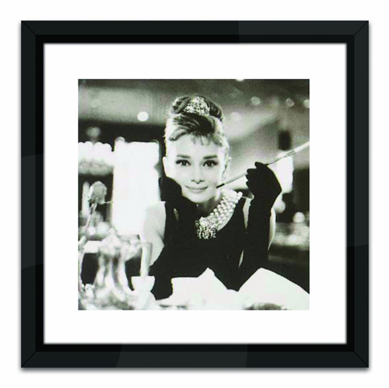 Worlds Away Breakfast at Tiffany's 16 x 16 Black and White Print with Black Lacquer Frame SVS51