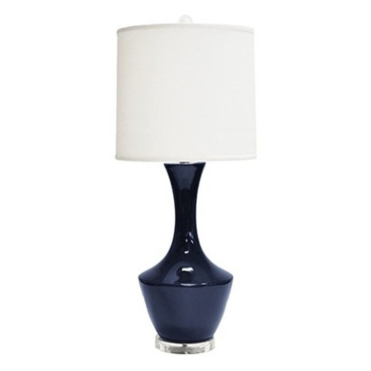 Worlds Away Bridget Ceramic Table Lamp in Navy with White Linen Shade BRIDGET NVY