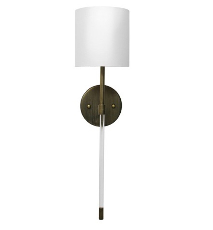 Worlds Away Bristow Wall Sconce in Acrylic and Bronze with White Linen Shade BRISTOW BRZ