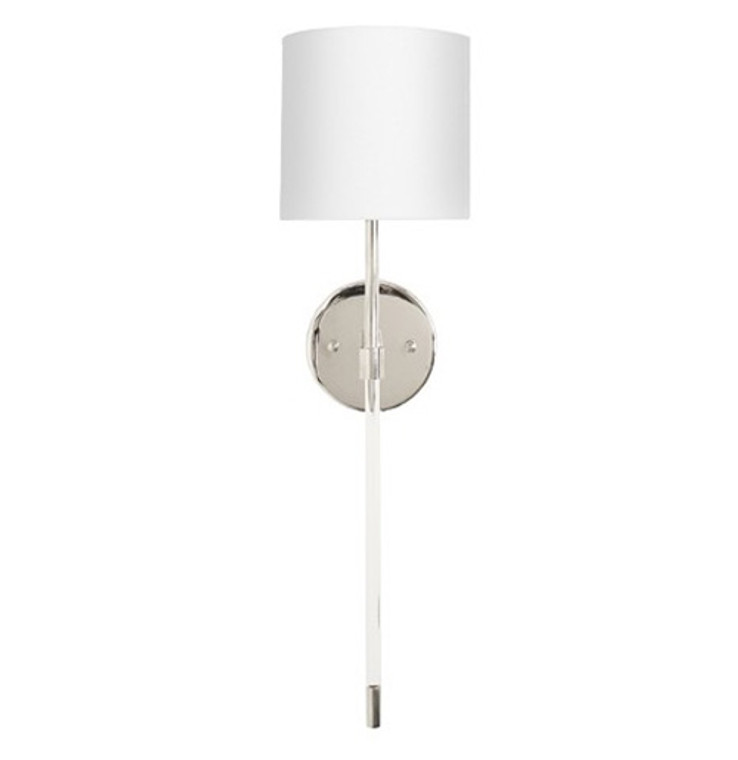 Worlds Away Bristow Wall Sconce in Acrylic and Nickel with White Linen Shade BRISTOW N