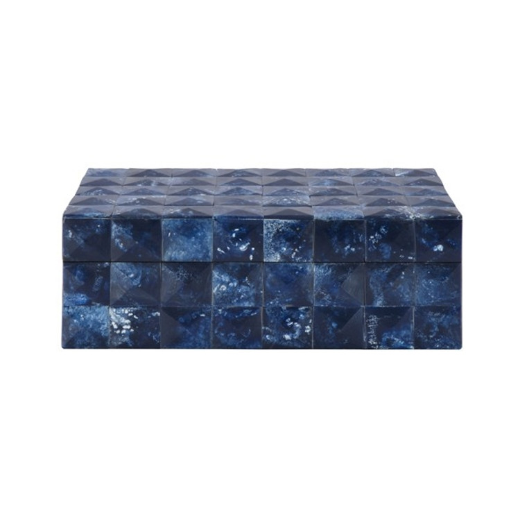 Worlds Away Bronson Handcrafted Decorative Box in Dark Blue Tiles with Geometric Pattern BRONSON