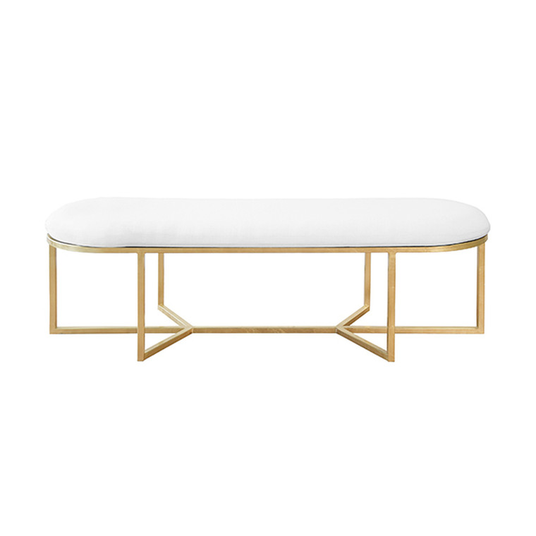 Worlds Away Tamia Bench with Gold Leaf Base and White Linen Cushion TAMIA G