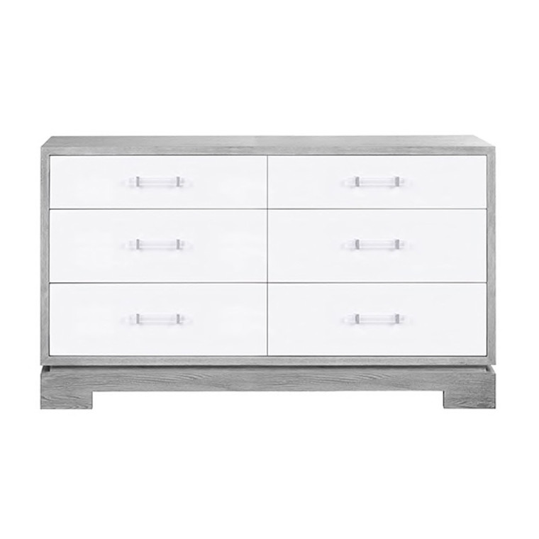 Worlds Away Crawford Six Drawer Chest with Acrylic and Nickel Hardware in Matte Lacquer and Grey Cerused Oak CRAWFORD GCO