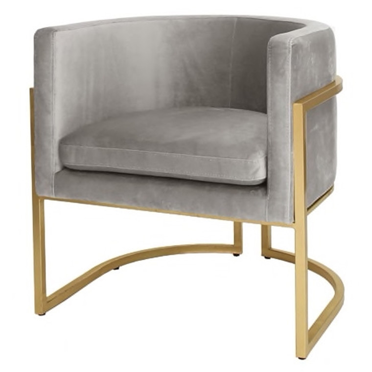 Worlds Away Jenna Barrel Arm Chair with Gold Leaf Frame in Grey Velvet JENNA GGRY