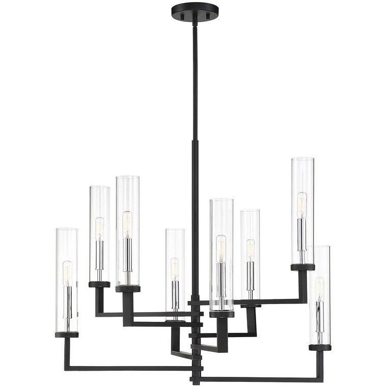 Savoy House Folsom 8 Light Chandelier in Matte Black with Polished Chrome Accents 1-2139-8-67