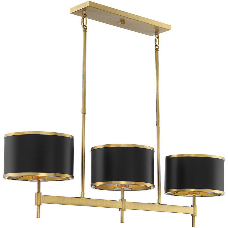 Savoy House Delphi 3 Light Black W/Warm Brass Accents Linear Chandelier in  Black W/Warm Brass Accents 1-187-3-143