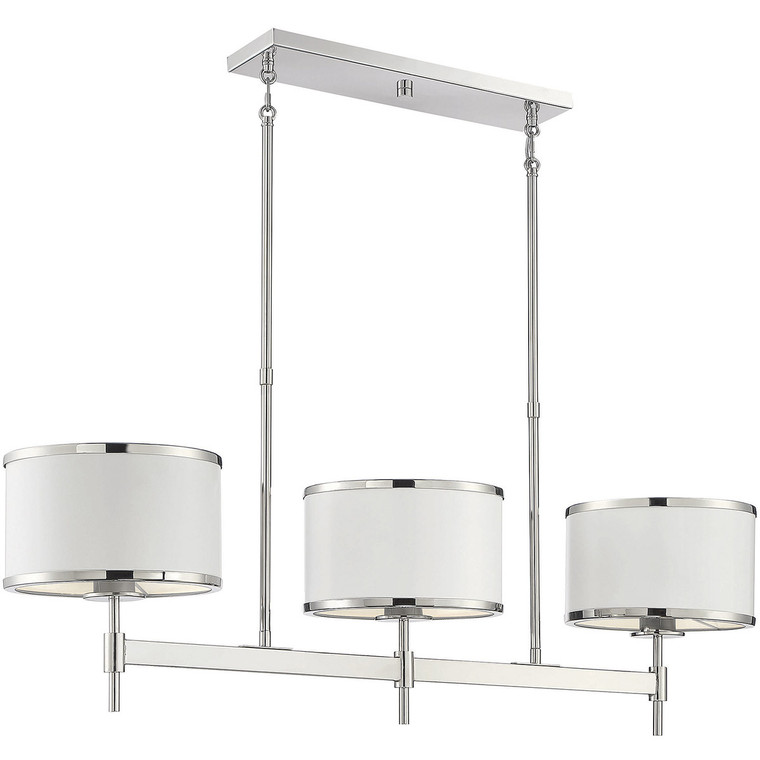 Savoy House Delphi 3 Light White W/ Polished Nickel Acccents Linear Chandelier in White W/ Polished Nickel Acccents 1-187-3-172