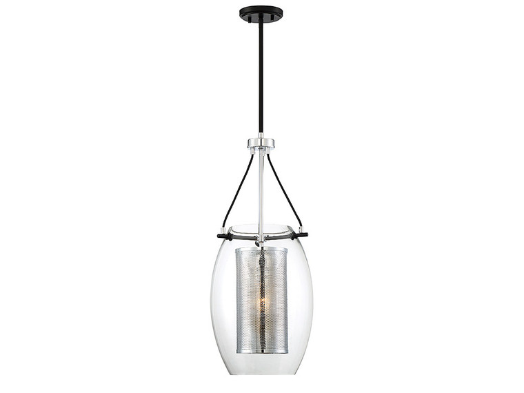 Savoy House Dunbar 1 Light Pendant in Matte Black w/ Polished Chrome Accents 7-9063-1-67