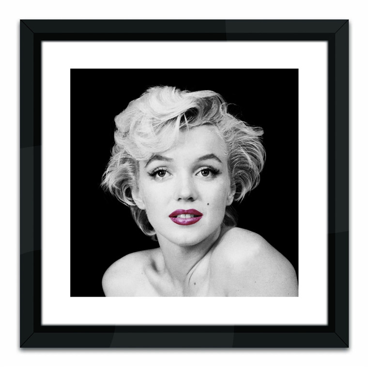 Worlds Away Marilyn Monroe, Red Lips 16 x 16 Black and White Print with Black Lacquer Frame SVS122