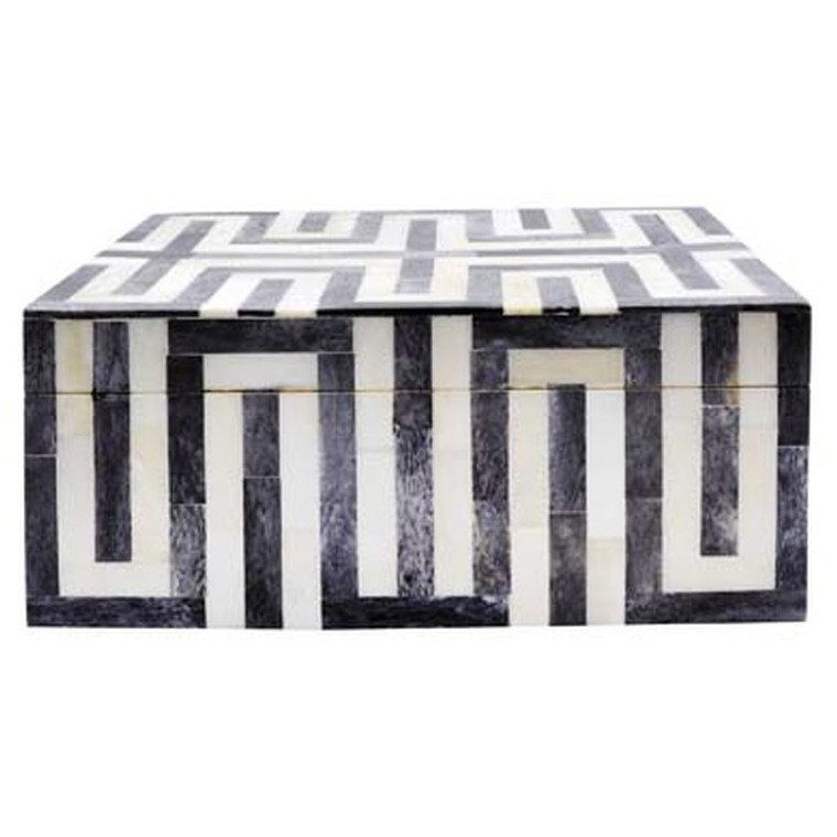 Worlds Away Mellie Large Geometric Patterned Box in Grey and White Resin MELLIE LG GRY