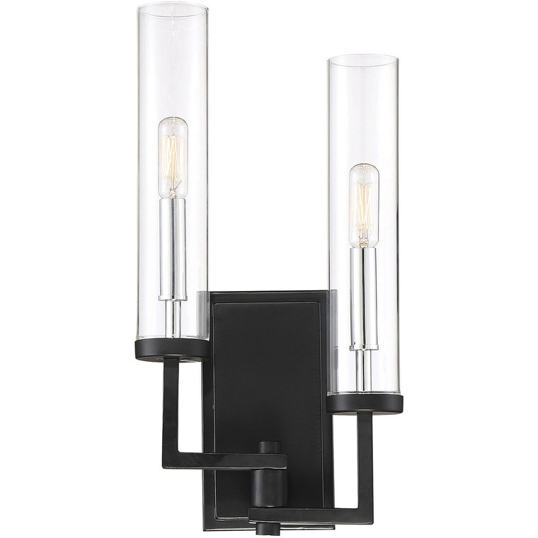 Savoy House Folsom 2 Light Wall Sconce in Matte Black with Polished Chrome Accents 9-2134-2-67
