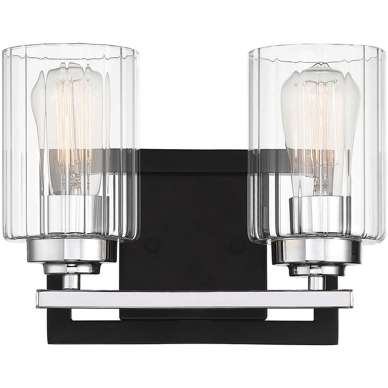 Savoy House Redmond 2 Light Bath Bar in Matte Black with Polished Chrome Accents 8-2154-2-67