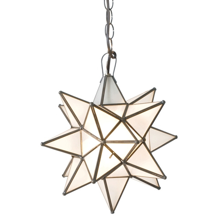 Worlds Away Moravian Star 15 inch Pendant Chandelier Medium Frosted Glass and Dark Antique Brass AGS810