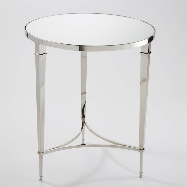 Global Views Round French Square Leg Table Nickel with Mirrored Top 8.80602