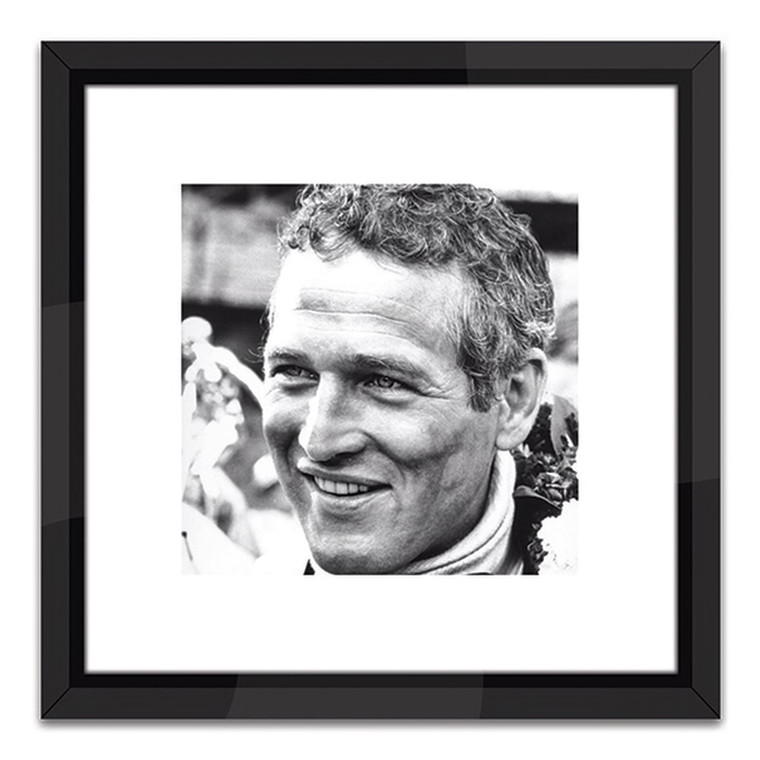 Worlds Away Paul Newman Racing 16 x 16 Black and White Print with Black Lacquer Frame SVS303