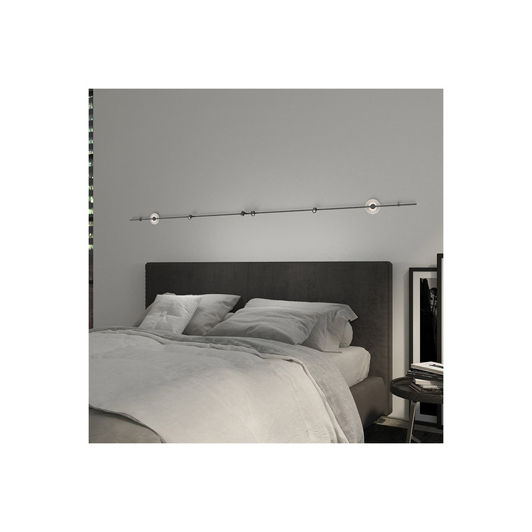 Sonneman Lighting Suspenders 72" 2-Bar Linear Wall-Mounted with Mezzaluna Luminaires + Precise Bar-Mounted Aimable Cylinders in Satin Black SLS1154
